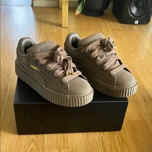 Puma Fenty Tan Sneakers with Gold Details